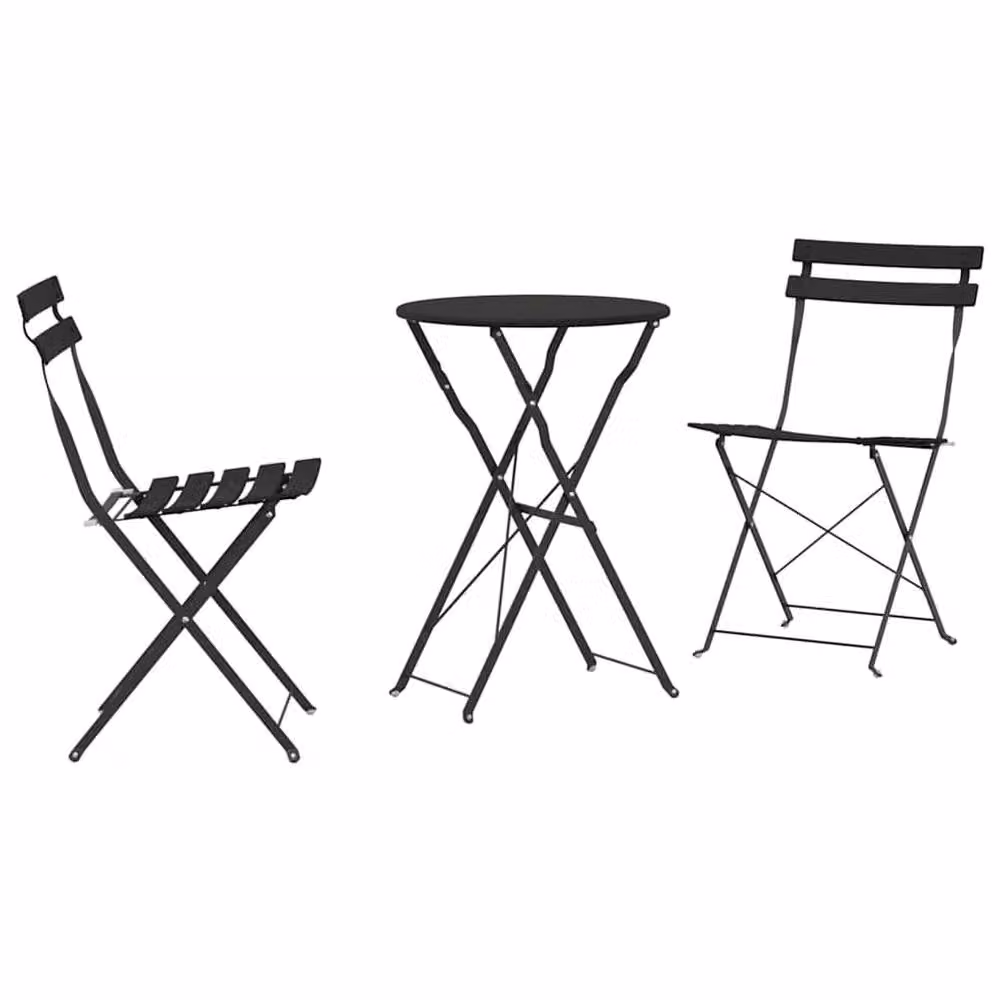 Berkfield Home 3-Piece Folding Bistro Set in Anthracite Steel and Black – 2