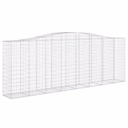 vidaXL Arched Gabion Baskets, 9 Piece Set, Silver Galvanised Steel, W: 400 cm, D: 50 cm, H: 140/160 cm
