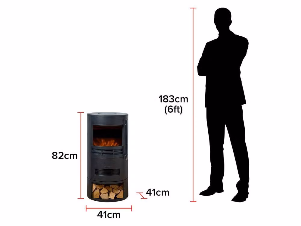 Adam Fires & Fireplaces Sureflame Dunston Round Stove with Log Storage in Black – 5