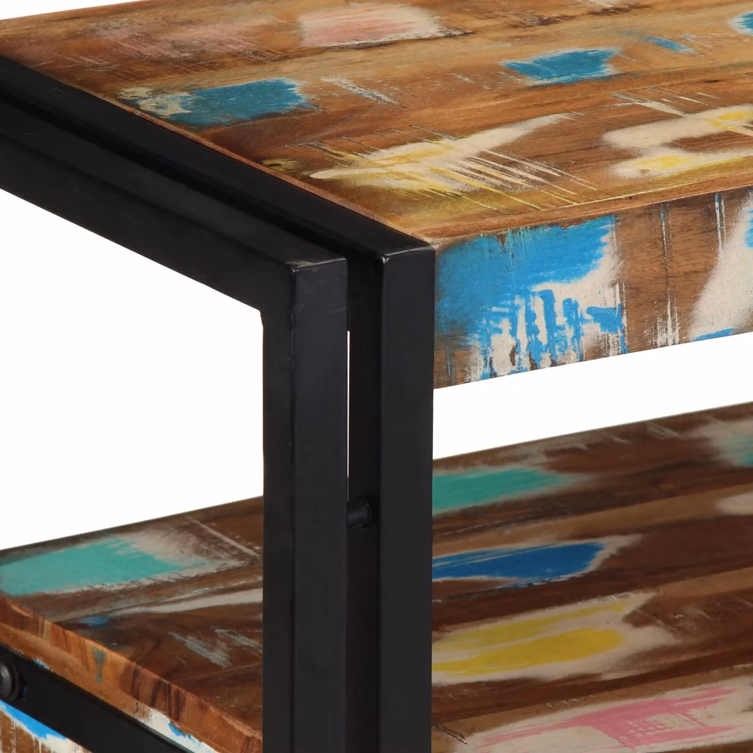 Berkfield Home Multicolour Nested End Tables in Brown, Made from Solid Reclaimed Wood and Metal, W/D/H: 90 x 33 x 75 cm – 4