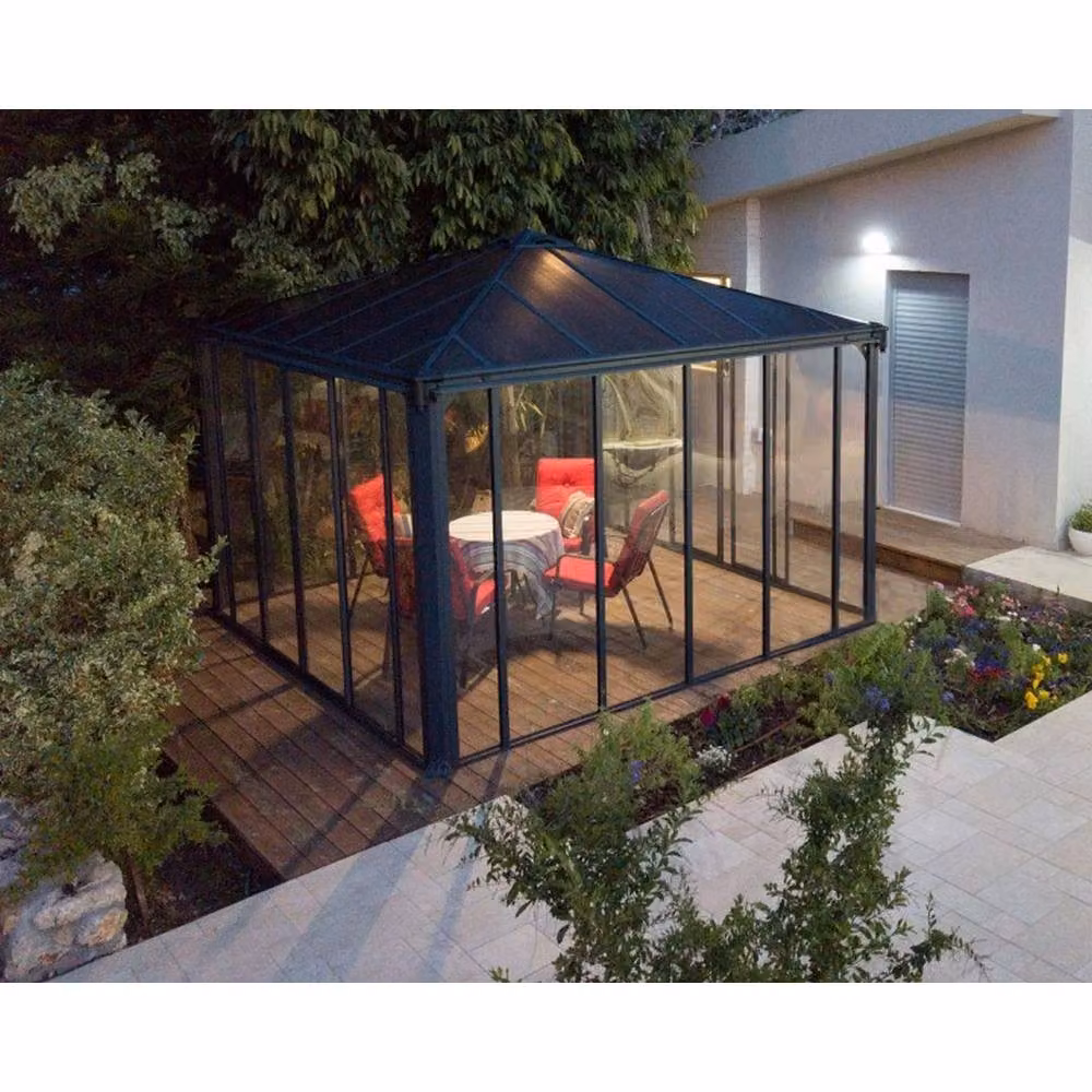 Palram Ledro 3000 Closed Grey Aluminium and Polycarbonate Hip Roof Gazebo, W: 295 cm, D: 295 cm, H: 276 cm – 3