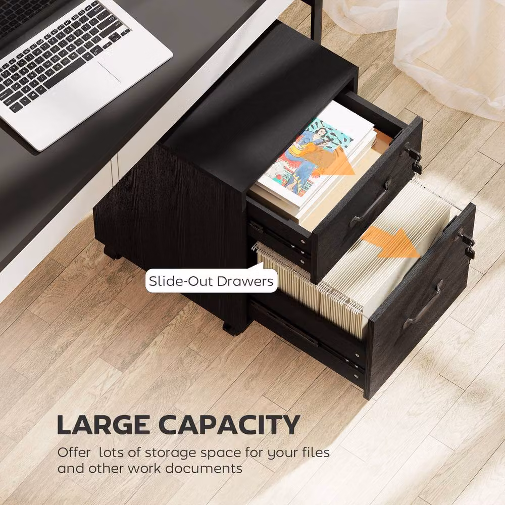 STILVORA 2 Drawer Filing Cabinet with Castors in Black – 5
