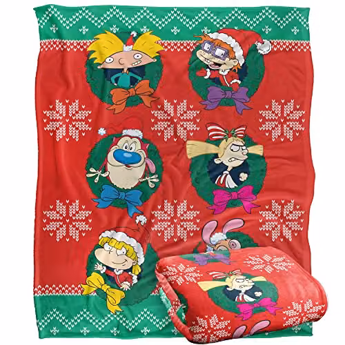 LOGOVISION Nickelodeon 90s Combo Character Wreaths Super Soft Fleece Throw Blanket, White, W/D/H: 152 x 127 cm – 1