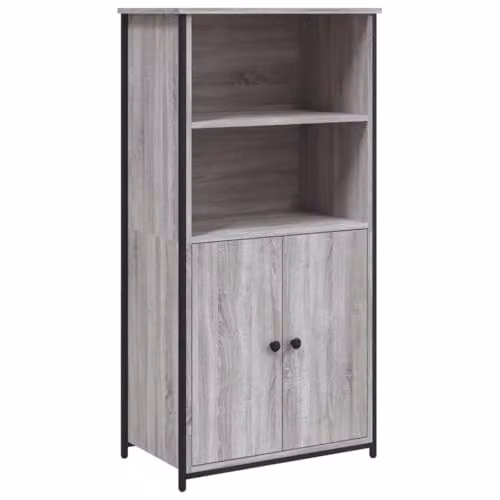 vidaXL Modern Grey Sonoma Highboard with Hinged Doors and Internal Shelves, W: 62.0 cm, D: 36.0 cm, H: 121.5 cm