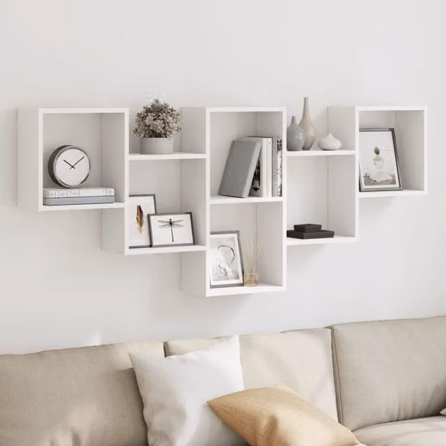Berkfield Home Wall Mounted Shelf in White, W/D/H: 159 x 18 x 66 cm