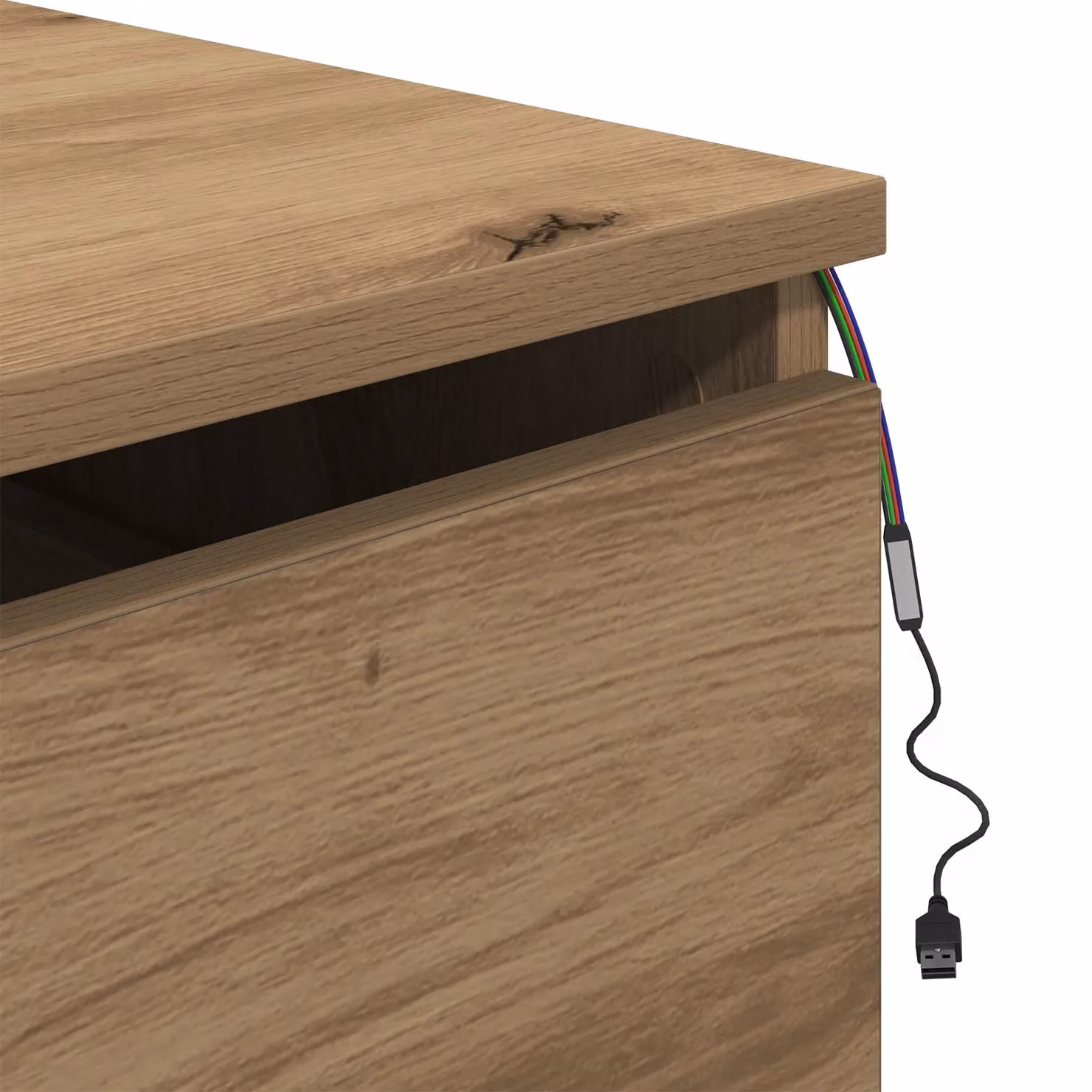 Berkfield Home Wall-Mounted Artisan Oak Bedside Cabinet with Integrated LED Lighting, Brown, W: 50 cm, D: 36 cm, H: 30 cm – 5