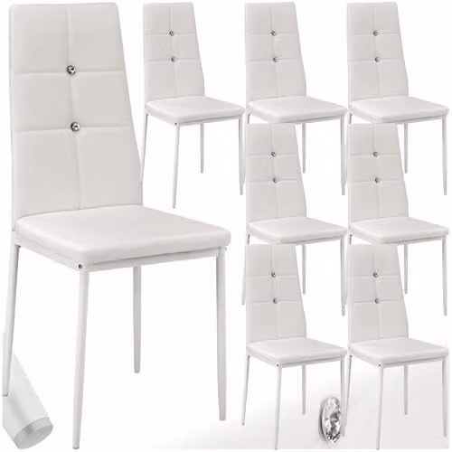 tectake Set of 8 Julien Dining Chairs in White Faux Leather with Metal Legs