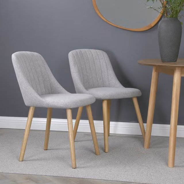 Home Garden Direct Emilia Dining Chairs with Upholstered Fabric and Rubberwood Frame in Grey, Beige or Green