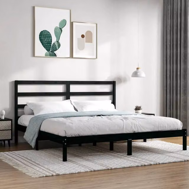 Berkfield Home Black Solid Wood Pine Bed Frame 200 x 200 cm – 1