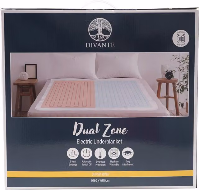 Divante Dual Zone Electric Under Blanket in White, 200 x 200 cm
