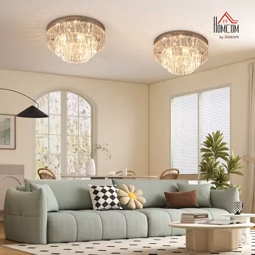 HOMCOM Set of 2 Modern Crystal Ceiling Lights in Silver with E14 Fittings – 2