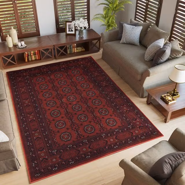 Desire Rugs Yasmin Traditional Bukhara Oriental Style Area Rug in Red, W: 200 cm, D: 290 cm – 1