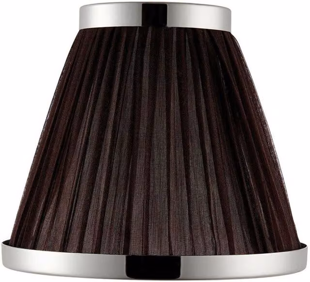Loops 6 inch Round Tapered Luxury Lamp Shade in Brown Pleated Organza Fabric with Bright Nickel Metal Trim