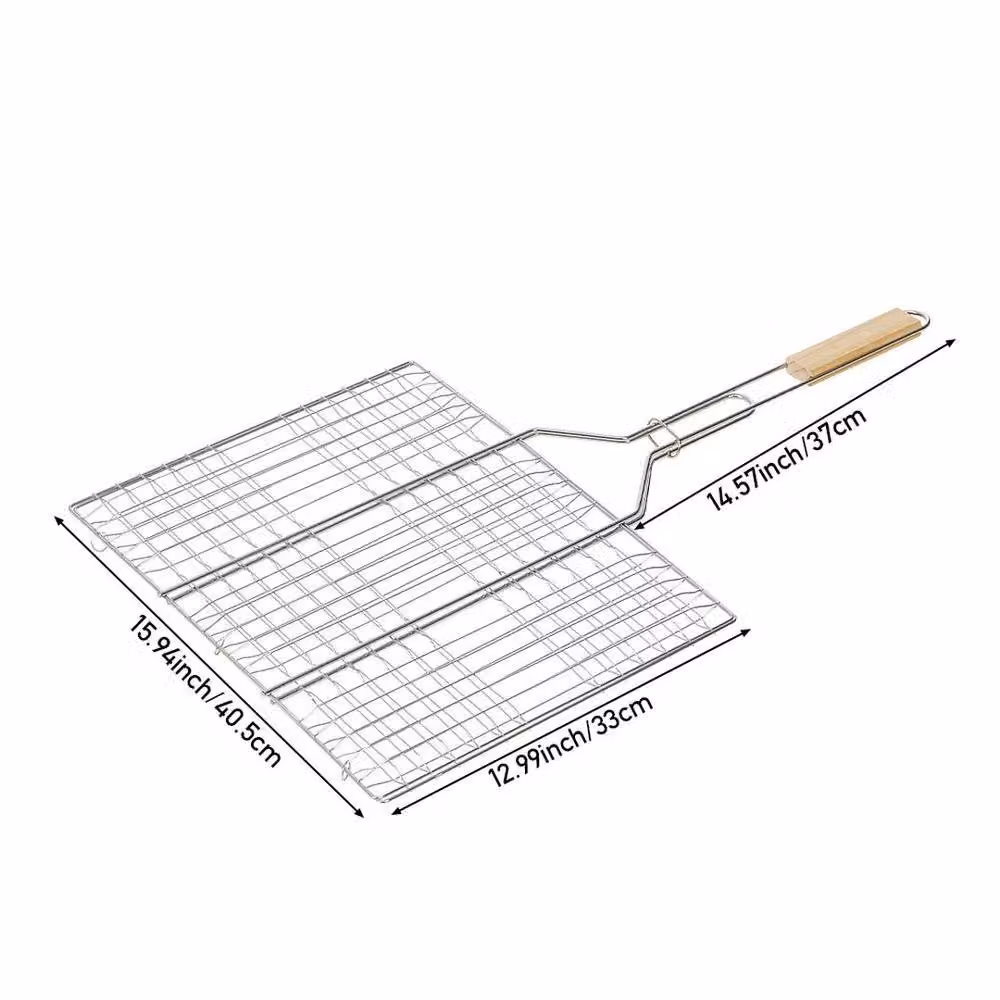 EONLION Silver Steel BBQ Mesh Long Handle Grill Basket, W: 40.5 cm, D: 33 cm – 2