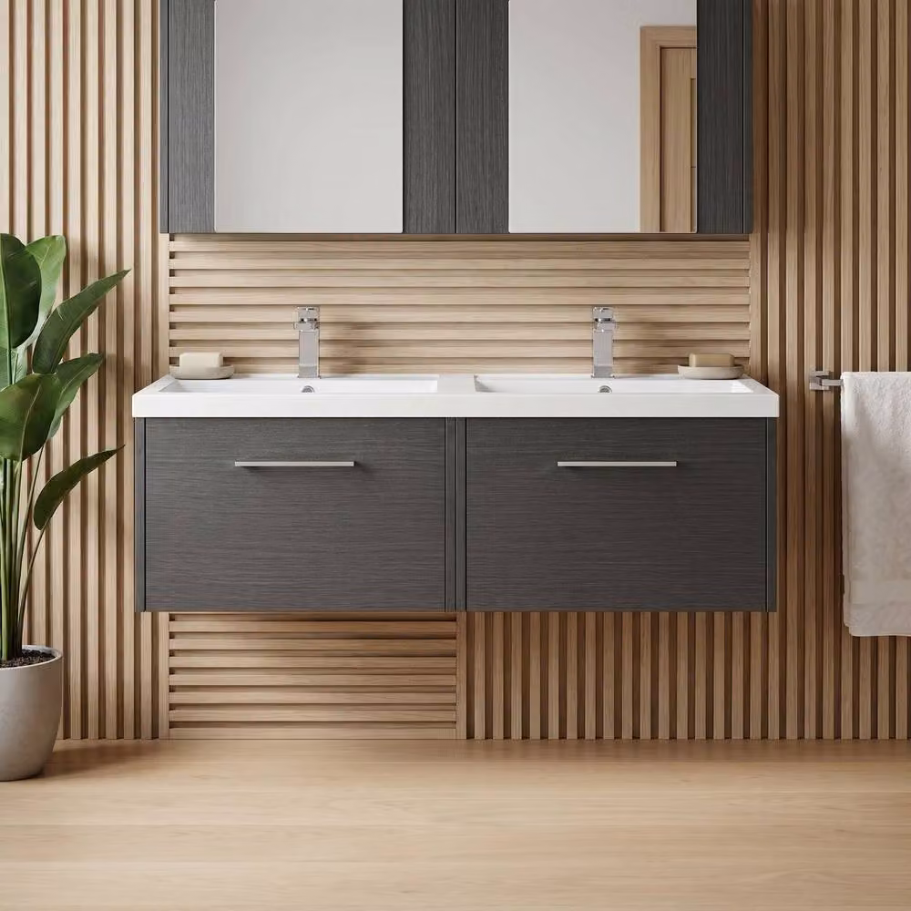 Balterley Winshill 2 Drawer Wall Mounted Unit in Dark Grey Woodgrain, Width: 120 cm – 4