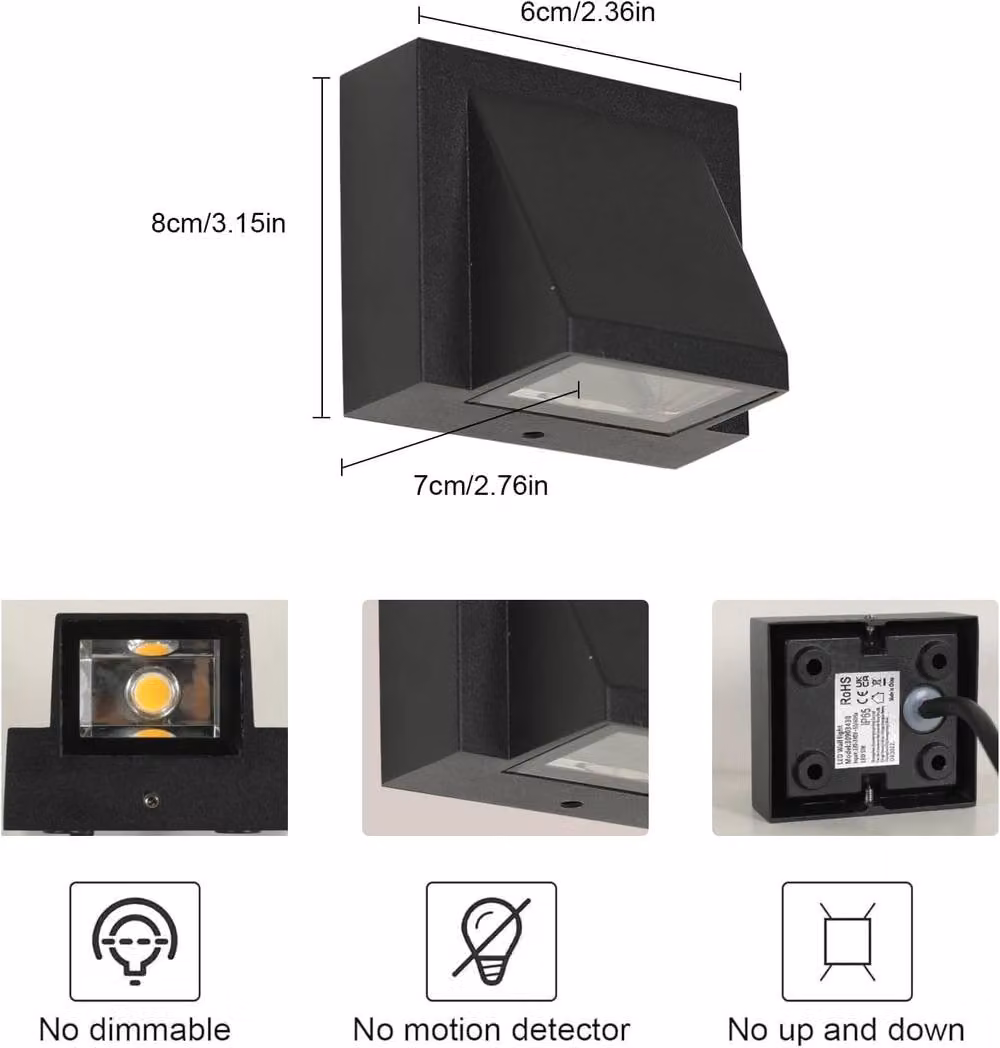 COMELY Set of 2 Black Square LED Wall Lights, IP65 Waterproof Modern Outdoor Garden and Step Lighting, Warm White, 5W – 6