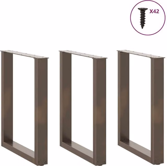 Berkfield Home Modern U-Shaped Coffee Table Legs, 3 Piece Set, Brown Powder-Coated Steel, H: 72.5 cm x W: 70 cm