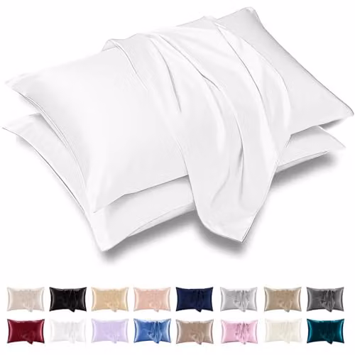 Grace Satin Silk Pillowcases 4 Pack, White, Hypoallergenic with Envelope Closure – 1