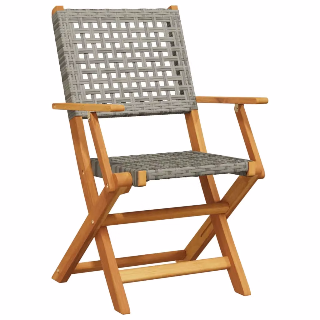 Berkfield Home Set of 6 Grey Poly Rattan and Acacia Wood Folding Garden Chairs – 3