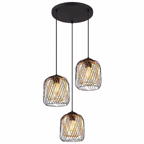 Globo Lighting Retro Metal Pendant Light in Black and Gold with 3x E27 Sockets, Diameter: 39.4 cm, Height: 150 cm