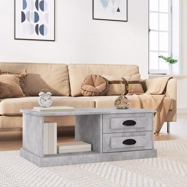 Berkfield Home Modern Rectangular Coffee Table in Concrete Grey, W/D/H: 90 x 50 x 35 cm