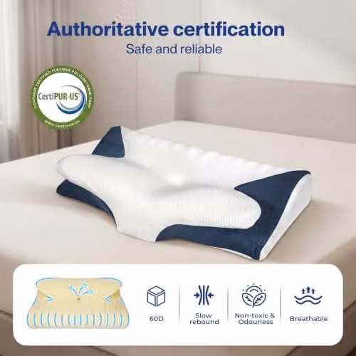 Lavio Cervical Contour Memory Foam Pillow for Neck and Shoulder Pain Relief, Firm Support for Side, Back and Stomach Sleepers, with Removable Washable Cover – 3