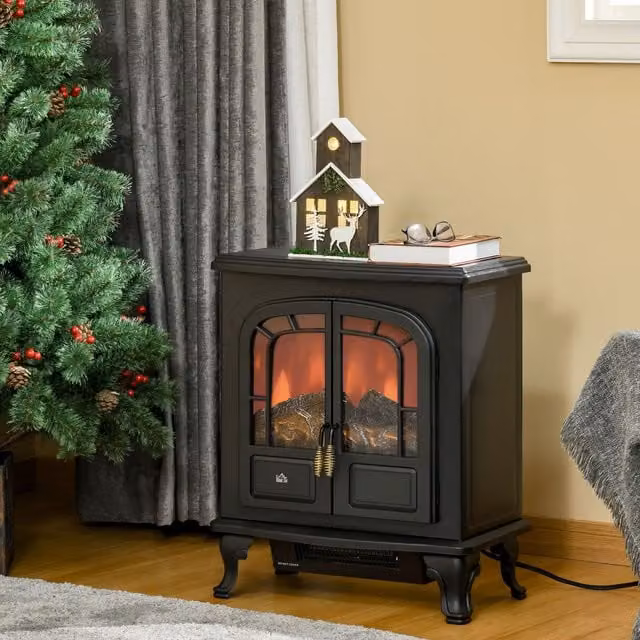 HOMCOM Freestanding Electric Fireplace Stove Heater with LED Flame Effect in Black – 1
