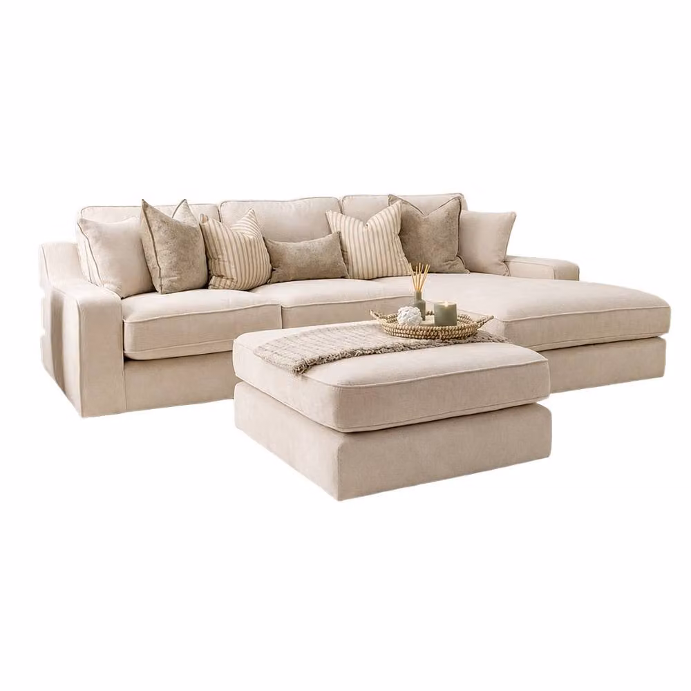 Home & Love Nebraska Luxury Right Chaise Corner Fixedback Sofa in Naples Cream – 2