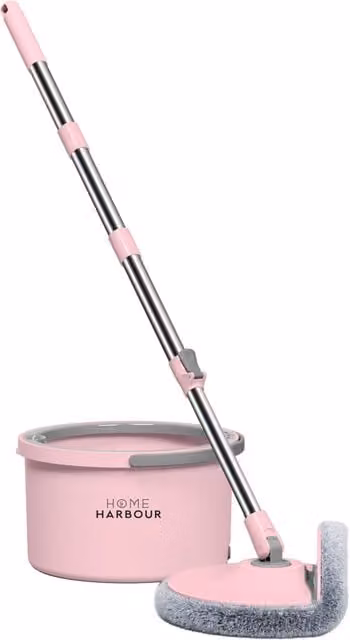 Home Harbour 2 in 1 Turbo Spin Mop and Bucket with Wringer and Microfibre, Pink