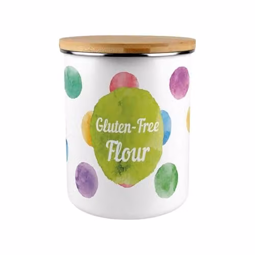 Purely Home Polka Dot Gluten-Free Flour Canister, Multicoloured Enamel Kitchen Storage Tin, 2.7 l – 1