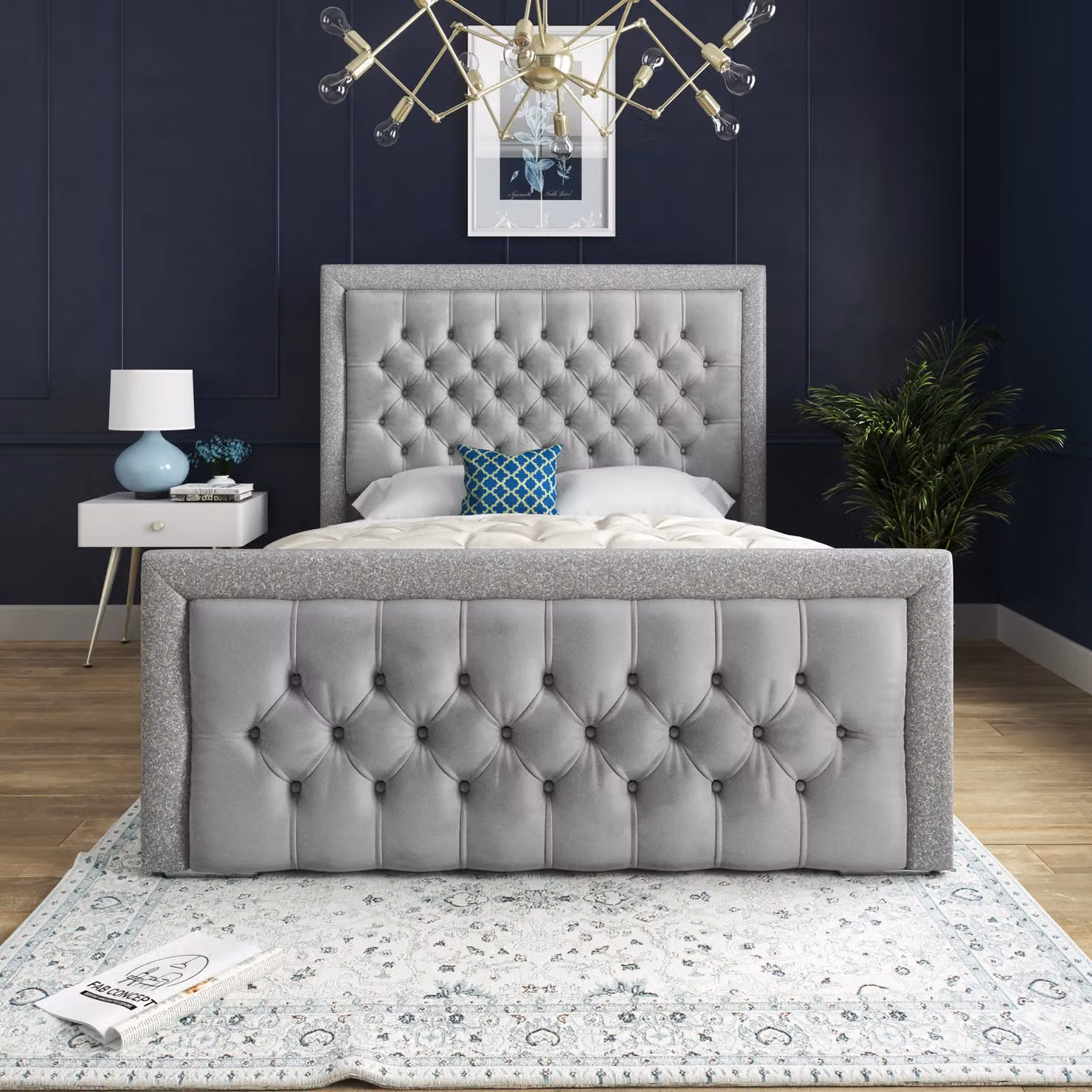 DS Living Cheltenham Upholstered Velvet Bed Frame in Grey, W/D/H: 90 x 200 cm – 3