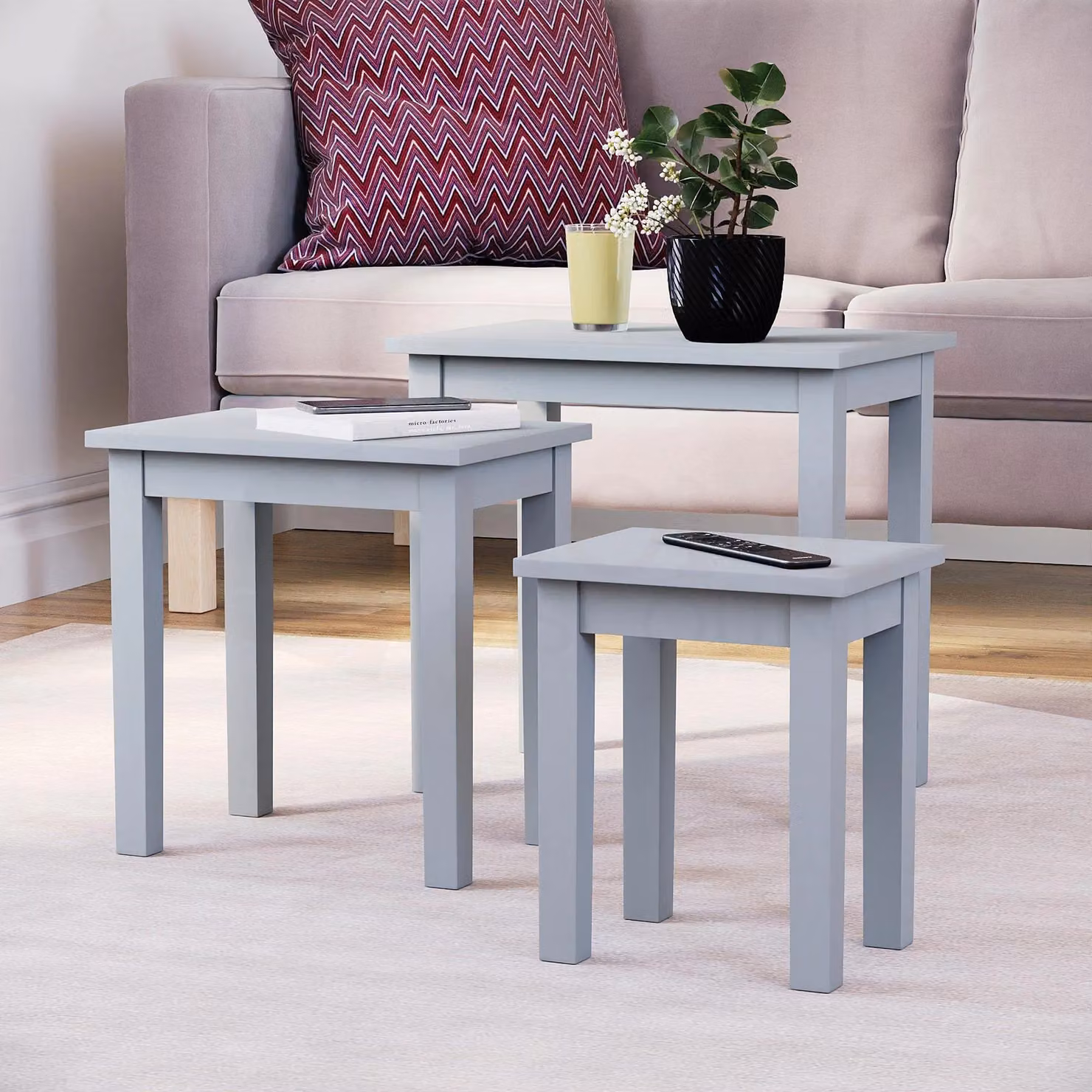 Vida Designs Yorkshire Nest of 3 Coffee Side Tables in Grey – 4