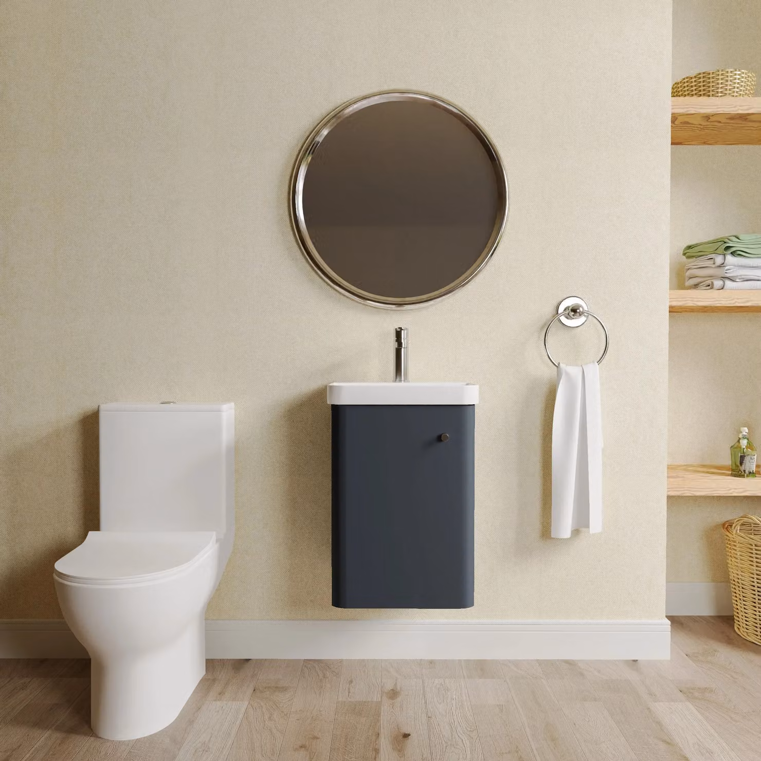 Balterley Wall Hung 1 Door Bathroom Vanity Unit, Tap and Toilet Pack, Grey Matt, W: 37.9 cm – 2