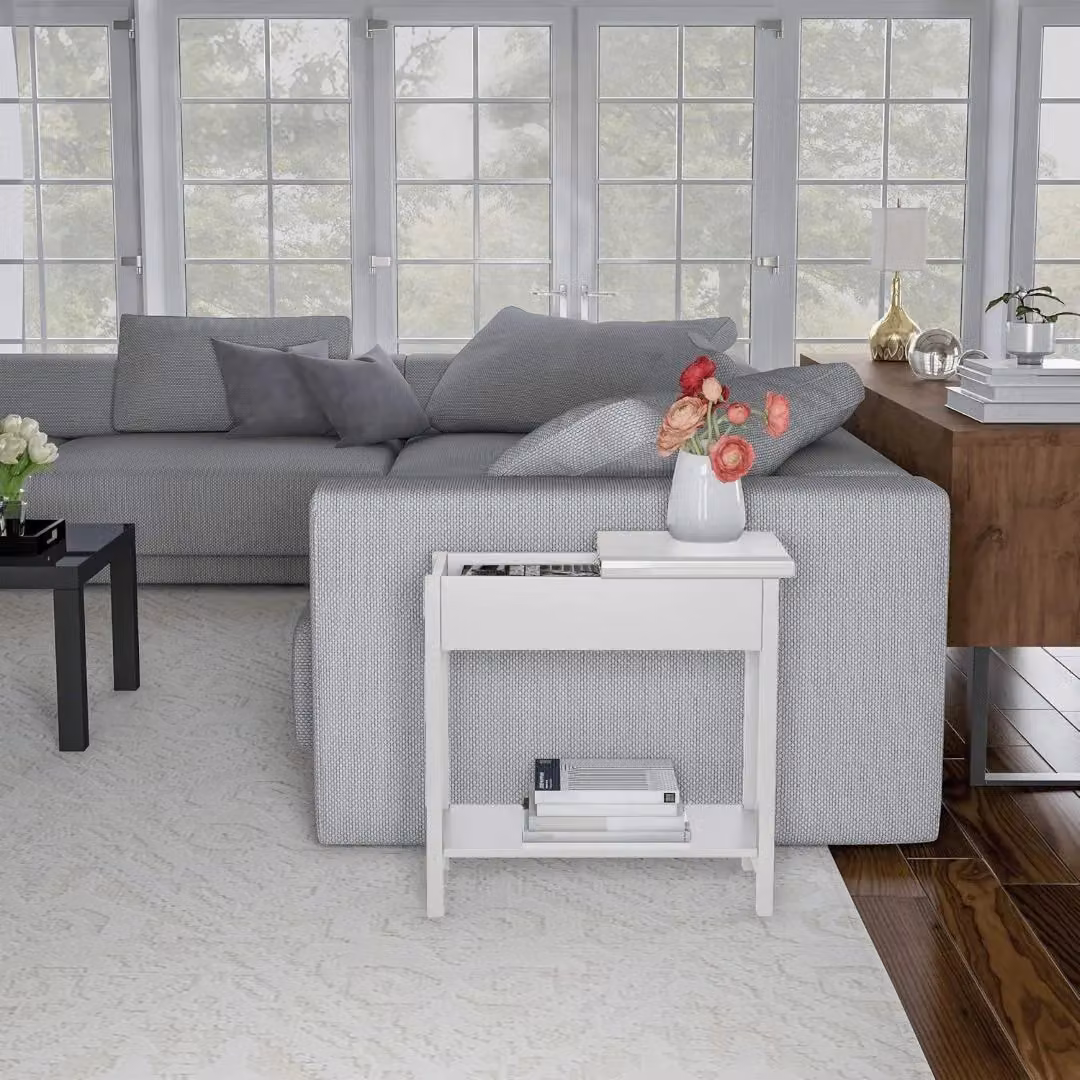 Hygrad White Wooden Narrow Flip Top Side Table with Storage Shelf – 2
