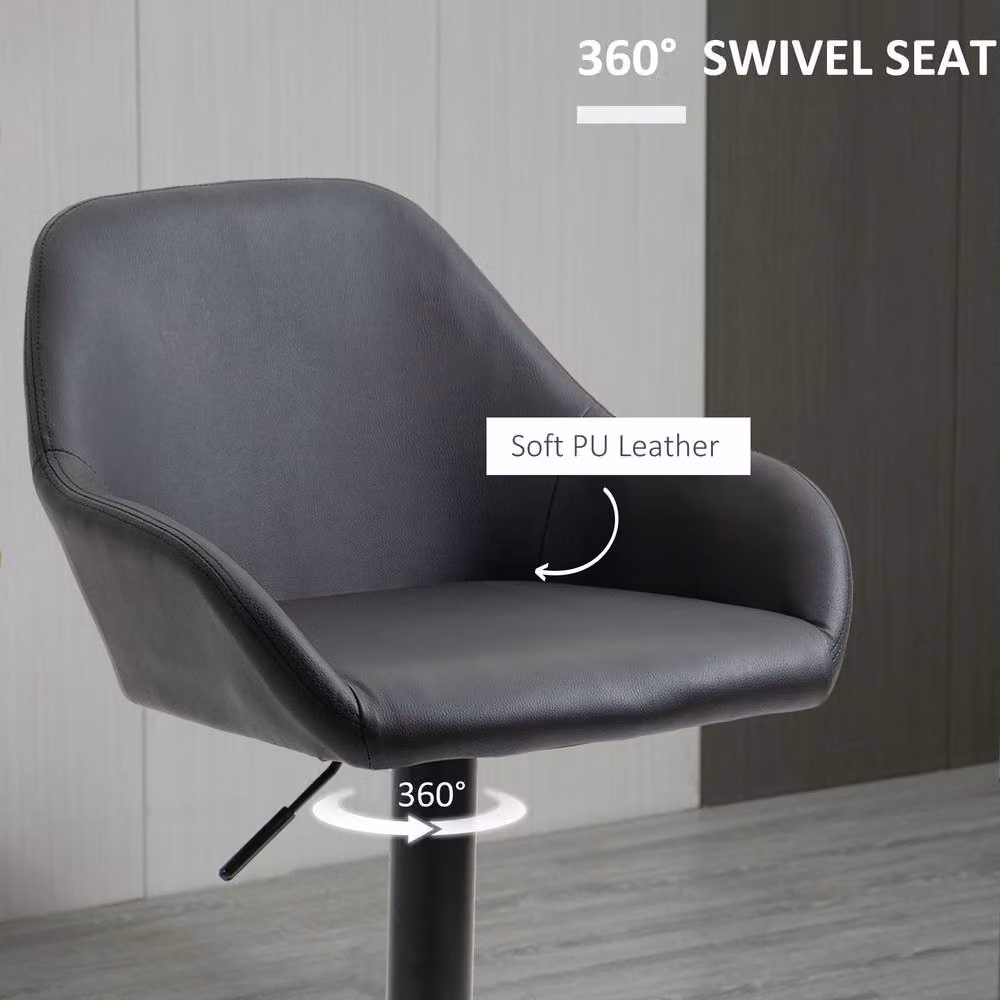 STILVORA Set of 2 Black Adjustable Height Swivel Bar Stools with Synthetic Leather Upholstery – 6