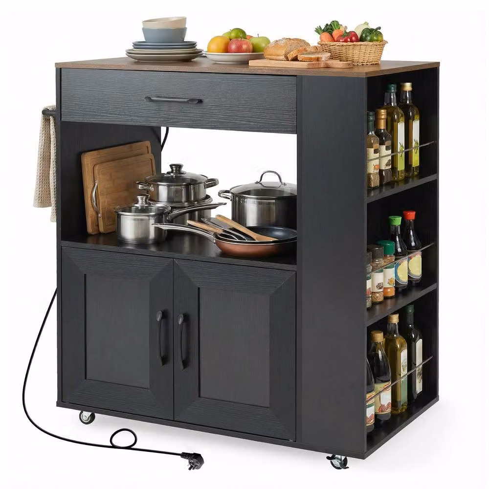 Gymax Rolling Kitchen Island Mobile Kitchen Cart Table in Black – 4