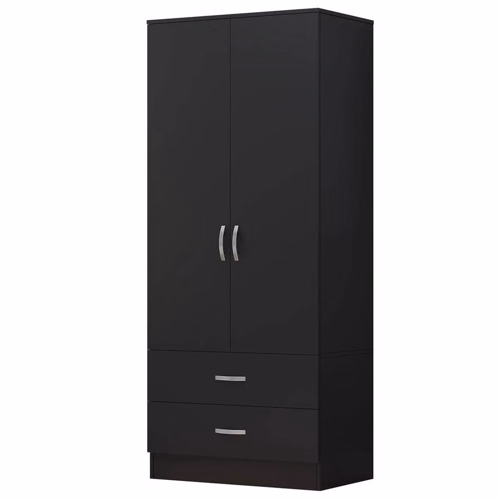 FORGEVIO Matt Black 2 Door Wardrobe with 2 Integrated Drawers – 3