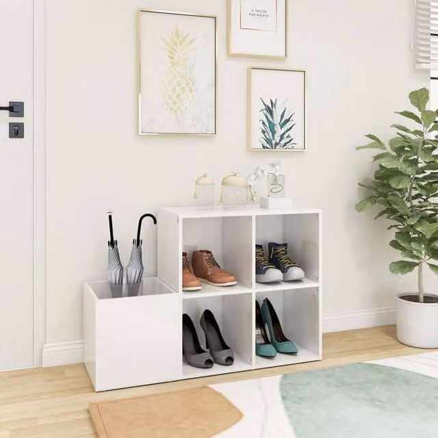 Berkfield Home High Gloss White Hallway Shoe Cabinet W/D/H: 105 x 35.5 x 70 cm