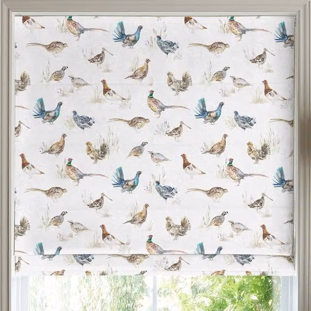 Voyage Maison Gamebirds Made to Measure Blackout Roman Blind in Cream Floral Animal Print