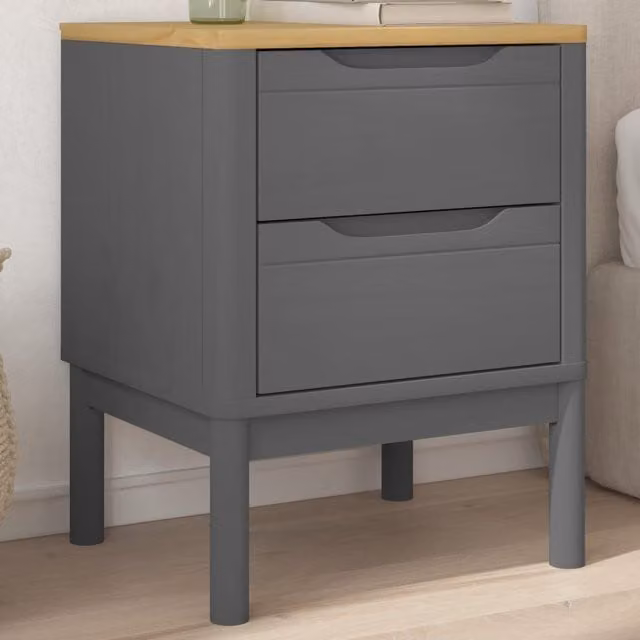 Berkfield Home Floro Grey Bedside Cabinet in Solid Pine Wood, W/D/H: 45 x 39 x 57 cm – 1