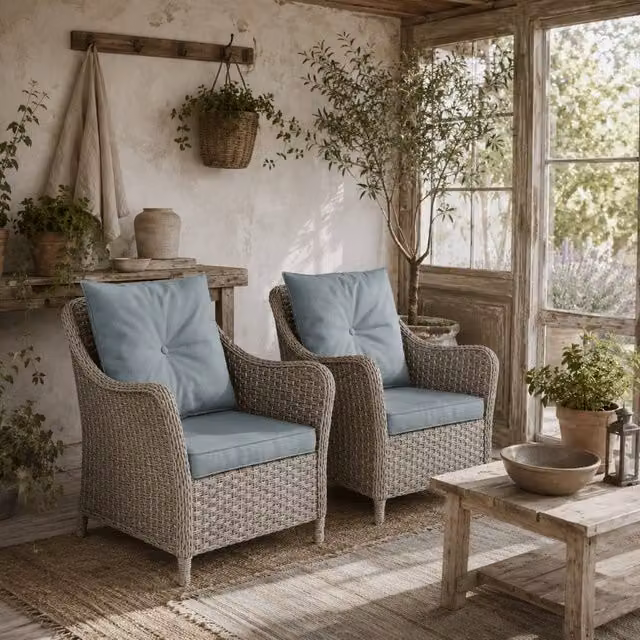 Wyld Haus Veyoto Set of 2 Grey Rattan Outdoor Armchairs with Metal Frame