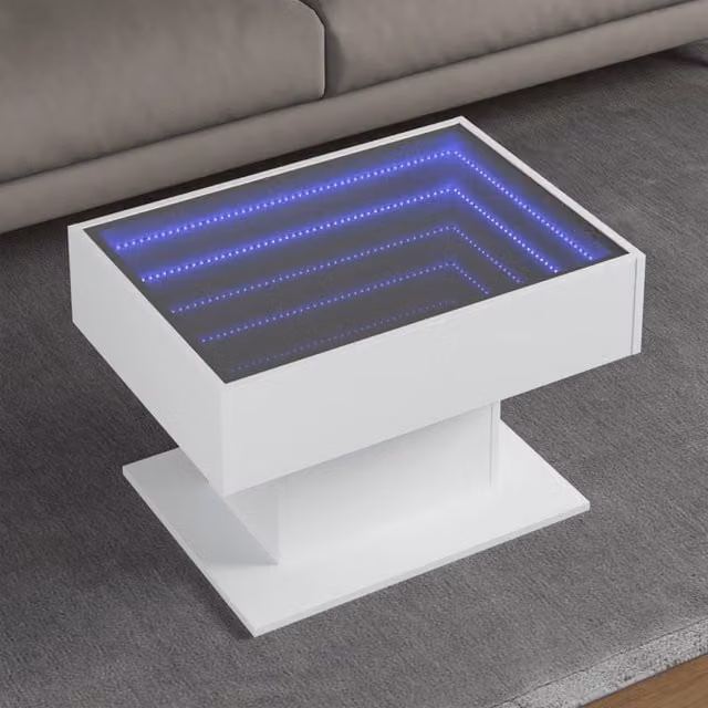 Berkfield Home White Glossy LED Coffee Table with Engineered Wood, W/D/H: 70 x 50 x 45 cm