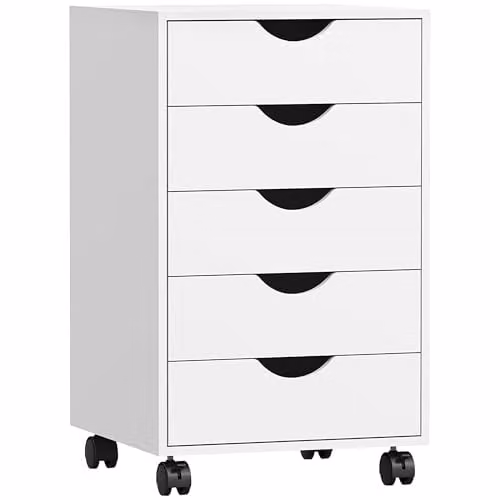HOMCOM White Rolling Vertical Filing Cabinet with Castors – 1