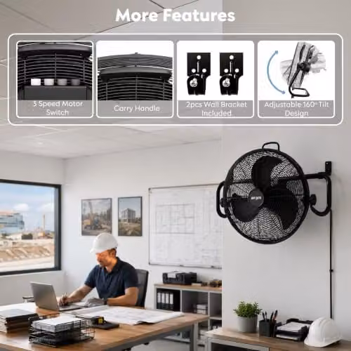 Air Pro 20 inch Oscillating Metal Wall Mounted Cooling Fan in Black – 6