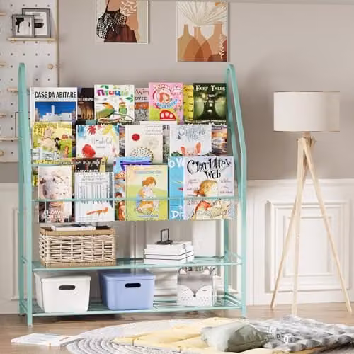 Huhote Green Childrens Metal Bookshelf and Toy Storage Organiser – 2