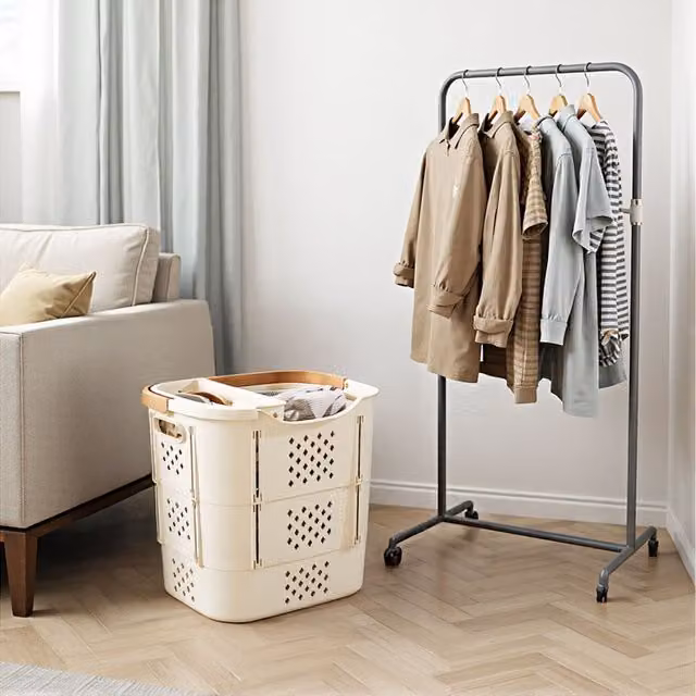 Livingandhome Collapsible Portable Laundry Basket with Lingerie Organiser and Handles, White, W: 28.5 cm