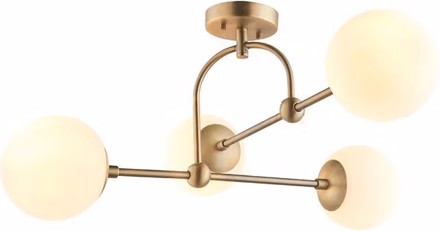 Loops Antique Brass Multi Arm Ceiling Light with Transparent Glass Shades and 4 E14 Bulbs – 1