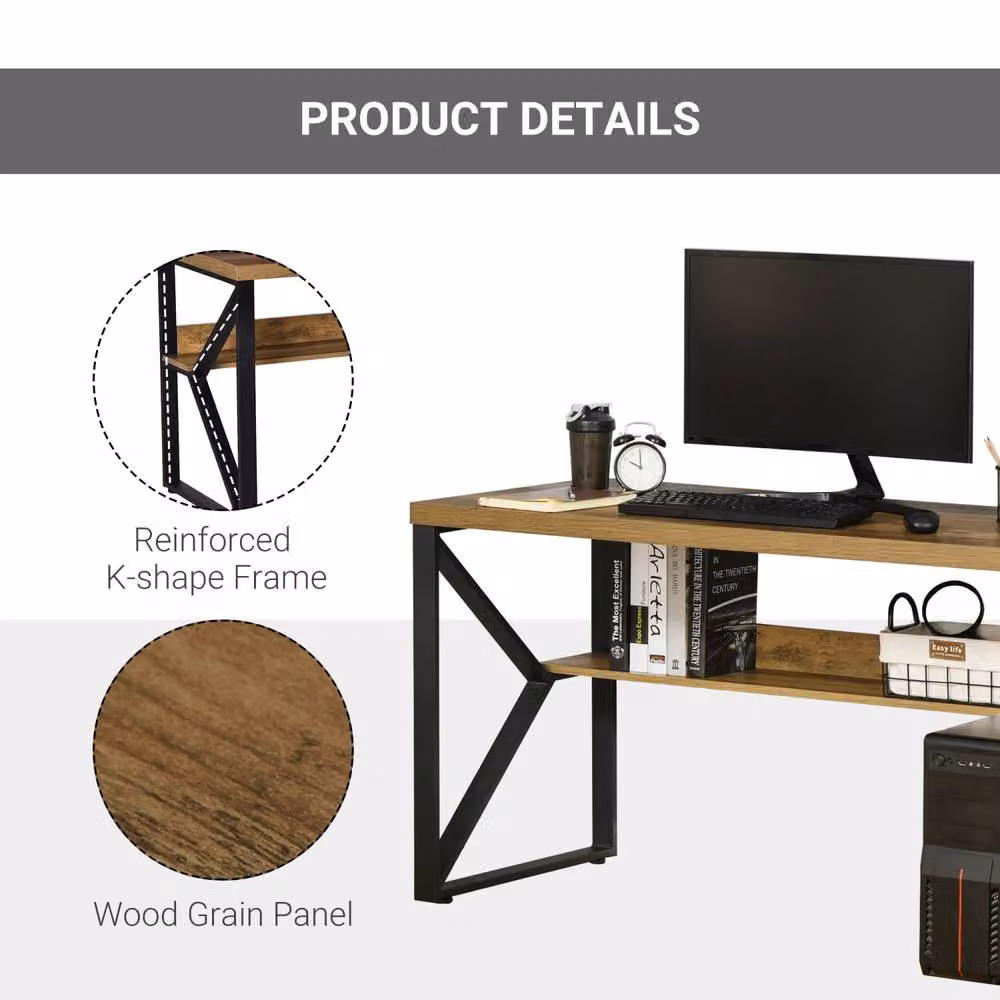 Wyld Haus Filudi Writing Desk in Black and Brown Wood Effect with Storage Shelf, W: 120 cm, D: 60 cm, H: 76 cm – 5