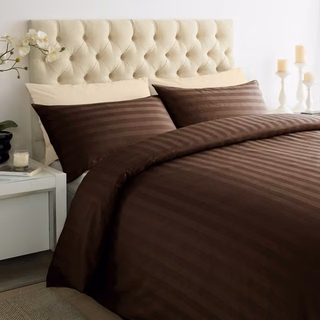 Roseley Brown Striped Mako Satin Cotton Duvet Cover and Pillowcase Set, Single