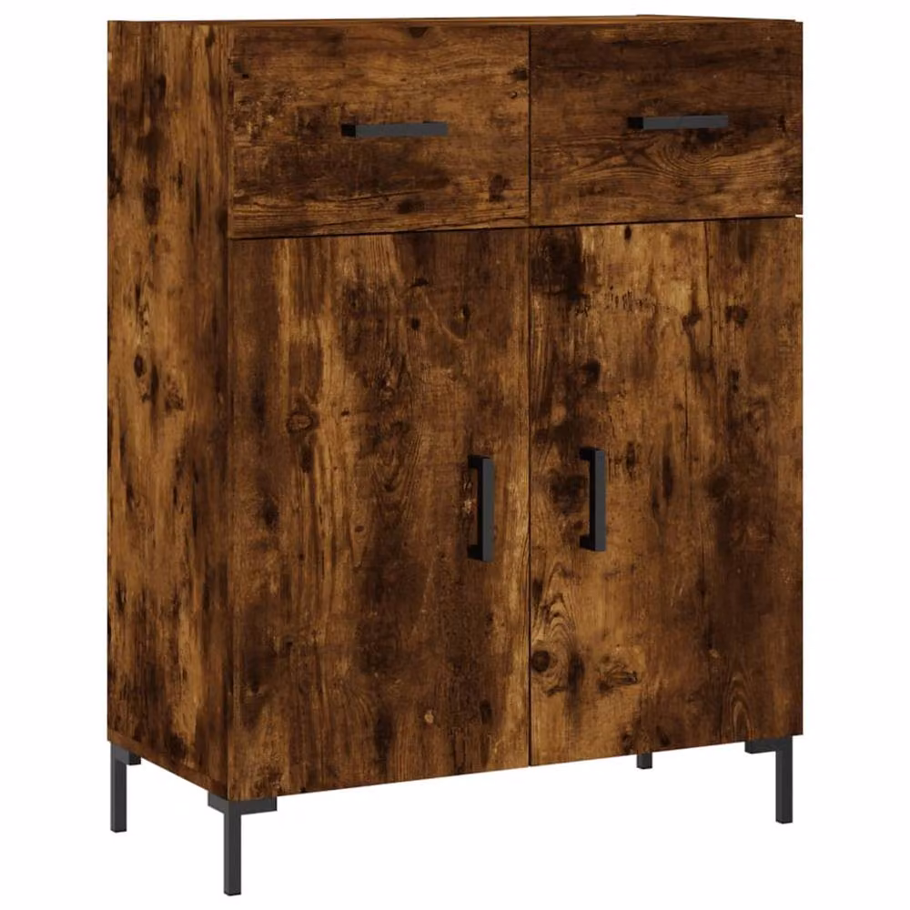 Berkfield Home Smoked Oak Highboard in Brown with Glass Doors and Drawers, W/D/H: 69.5 x 34 x 180 cm – 4